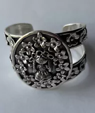 Mexican Artesian Sterling Silver Statement Hinged Cuff Lele(Maria) Bracelet