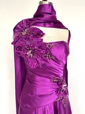 Purple Prom Dress Size 6 Beaded Floral Dress Evening Gown 80s Prom Dress Sz 6