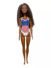 BARBIE Mattel Beach Doll, USA Flag Swimsuit African American