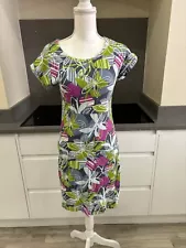 SALE Weird Fish Blue Green Purple Abstract Floral Cotton Dress UK 8. B1