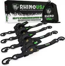 Rhino USA 1" x 10' Retractable Ratchet Straps 1,209 LBS Break Strength - 4-Pack