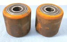 Set of 2 CROWN Polyurethane 302 Compound Pallet Jack Wheels 3"x3" 3in 1" Shaft