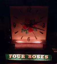 Rare 1930s Four Roses Bourbon Whiskey Clock Sign Lighted Works Art Decoð´⚪ðµ