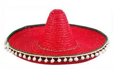 RED COLOR SOMBRERO HAT WITH TASSELS mexican party hats costume mexico supplies