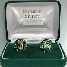 IRISH Cufflinks made from old IRELAND Threepence coins in GREEN & Gold