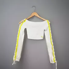 Puma Cropped White And Yellow Top Sleeve Hole For Thumbs Size XS Y2K