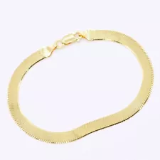 5.3mm Herringbone Chain Bracelet Real 14K Yellow Gold-Plated Silver 925