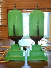 Vintage Antique 1920s 30s Art Deco Houze X Pair Jadeite Lamps Table Boudoir