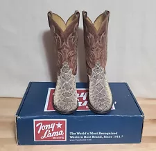 Tony Lama Diamondback Rattle Snake Cowboy Boots , Mens 10.5 D , Natural , 6971