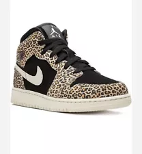 Nike Air Jordan 1 Mid SE Leopard Print Black 6.5 Youth / 8 Women RARE BQ6931-021