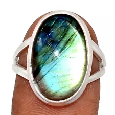 Natural Multi Fire Labradorite - Madagascar 925 Silver Ring s.8.5 CR51664