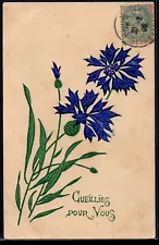 BU128 ART NOUVEAU PICKED for YOU CORNFLOWERS Embossed 1905