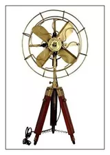 Antique Brass Golden Nautical Adjustable Hight Vintage Look Tripod Table Fan