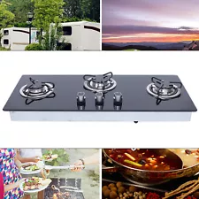 RV Boat Caravan Camper 3 Burners LPG Gas Stove Hob W/ Tempered Glass Durable US