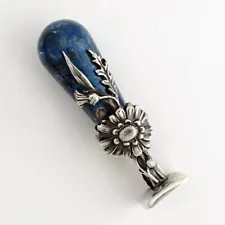 Art Nouveau French Wax Seal Desk Stamp, Blue Jasper Handle