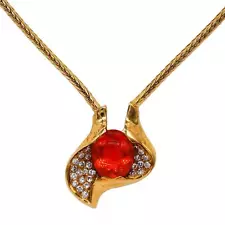 18k Yellow Gold Jewelry VS Diamond & Mexican Fire Opal Pendant Necklace