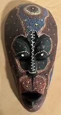 Vintage Colorful Handmade Carved African Wooden Face Mask Wall Art Hanging Decor