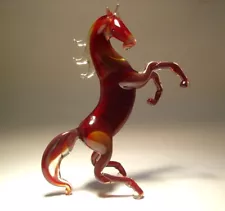 Blown Glass Handmade Art Figurine Animal Dark Red Rearing Horse Great Gift