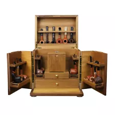 Tobacco Pipe Cabinet for 18 Pipes Display Rack Wooden Box with Humidor Gift Box