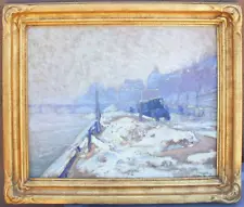 7th SUMMER SALE NOW French Oil PAUL MADELINE 'Winter Seine Wartime' 18" x 22"