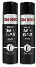 2x Simoniz Large Satin Black Acrylic Aerosol Car Spray Paint 500ml SIMP16D