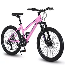 24 inch Mountain Bike for Teenagers Girls Women, Shimano 21 Speeds Bicycle Pink