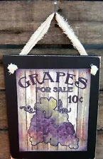 Grapes For Sale Hanging Wall Sign Plaque Primitive Rustic Farmhouse Decor