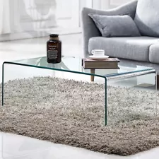 Modern Rectangular Waterfall Design Tempered Glass Coffee Table