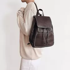 Vintage Pebbled Leather Backpack Dark Brown Medium Minimalist Handbag Purse Bag