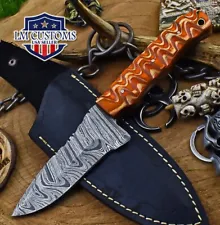 Custom Forged Skinner Knife Twist Damascus Hard Wood Hiking Rare