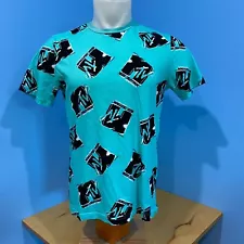 MTV All Over Print Logo T Shirt Size M VGUC Aqua Music Television