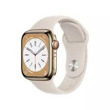 Apple Watch Series 7 45mm GPS+LTE UNLOCKED Gold Stainless Steel - white Band