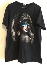 MEN'S T- SHIRT BEAUTIFUL NATIVE WOMEN IN HEADDRESS WOLF ANIMAL SPIRIT SZ LARGE