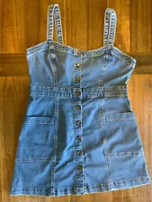 Aeropostale Denim Jumper Button Front Dress With Pockets | Large