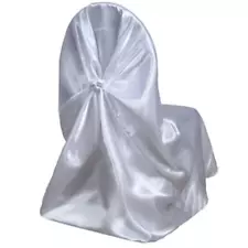 Five (5) White Universal Satin Chair Covers - Fits Banquet, Folding, Chiavari