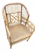 Vintage Chinoiserie Chippendale Burnt Bamboo Rattan Cane Seat Arm Chair