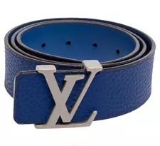 Authentic LOUIS VUITTON Ceinture LV Initial Belt 95/38 Blue M9125