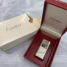 Ｎear MINT! Cartier Vintage Lighter Godron Silver Stripe Case Box Rare Sale