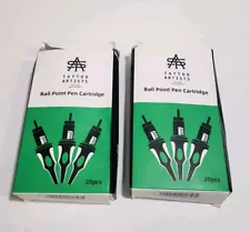 2 Packs Of 20 Ea. Ballpoint Pen Tattoo Cartridges for Practice Dotwork Drawing