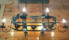 Vtg HUGE Farmhouse Country Rooster Island Chandelier Light Fixture Rustic Cabin