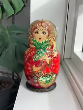 Vintage Russian Wooden Ten Nesting Dolls Fairy Tale-Ceprueb Nocag-Gorgeous & Big