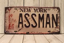 Kramer ASSMAN Tin Sign Replica New York Vanity License Plate Seinfeld Rustic XZ