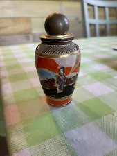 Miniature Japanese Satsuma Moriage Vase With Lid Vintage