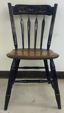 Vintage Ethan Allen Hitchcock Thumb Back Chair Black Wood Brown Seat Stenciling