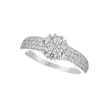 1.00 Carat Natural Diamond Flower Cluster Ring G-H SI 14K White Gold