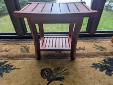 Teak Shower Bench Seat with Shelf Wood Sturdy Non-Slip Stool for Inside Bathroom