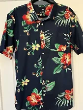 VANS Men’s S/S Button Down Cotton Hawaiian Shirt - Hibiscus/Venus Flytrap XL