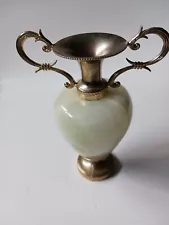 Vintage Alabaster And Gold Toned Metal Urn 4.5 X 2.5 Inches