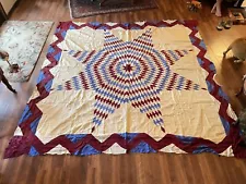 Vintage c1950 Lone texas Star pattern silk satin Quilt Top Estate red wht blue