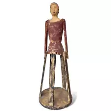 Distressed Wooden Figure Santos Cage Doll on Stand